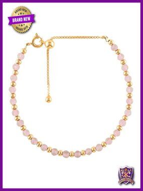 14K Gold Plated Rose Quartz Adjustable Bracelet, Natural Gemstone Slider Beaded